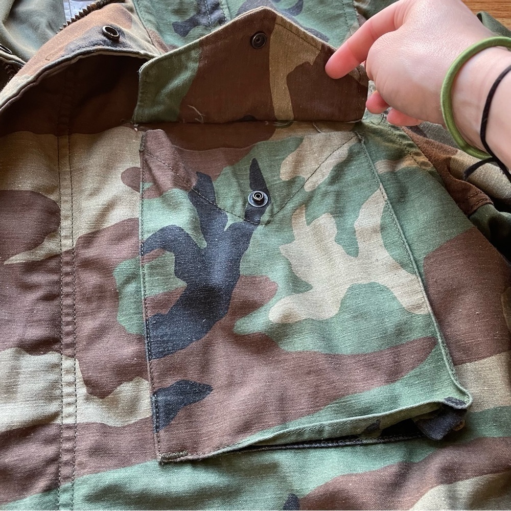 VINTAGE Military Field Utility Cold Weather WW2 Woodland Camo Coat Jacket - Picture 6 of 11